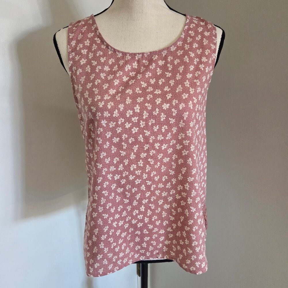 Pink Tank Top Juniors Medium Floral Sleeveless Sheer Lace Back Shirt - Picture 4 of 7